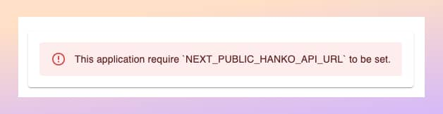 Configuration error page listing the NEXT_PUBLIC_HANKO_API_URL environment variable
