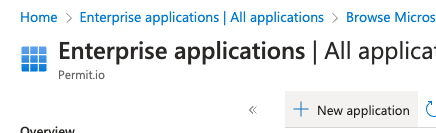 Enterprise applications page with the New application button