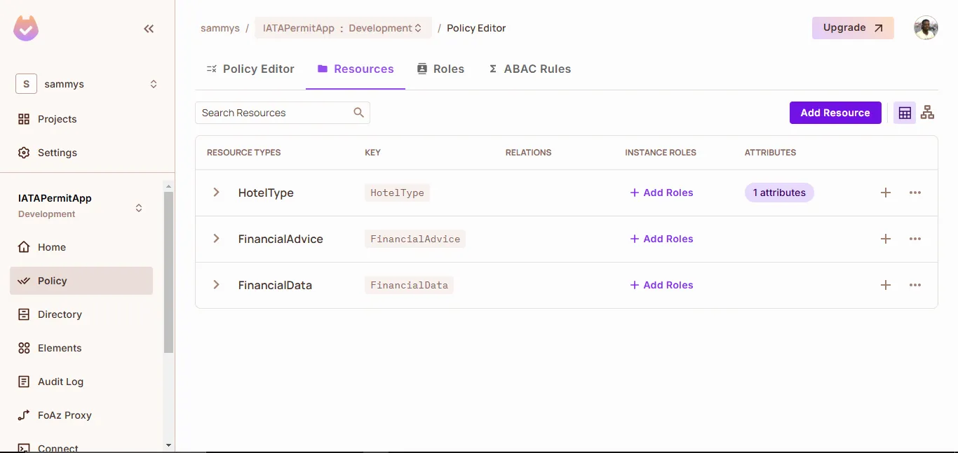Resource form with the attribute settings for the rateType attribute