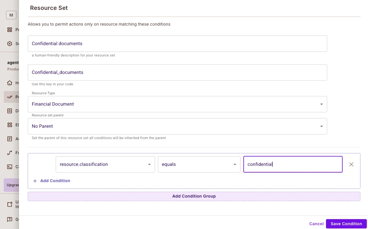 Resource set form for confidential documents