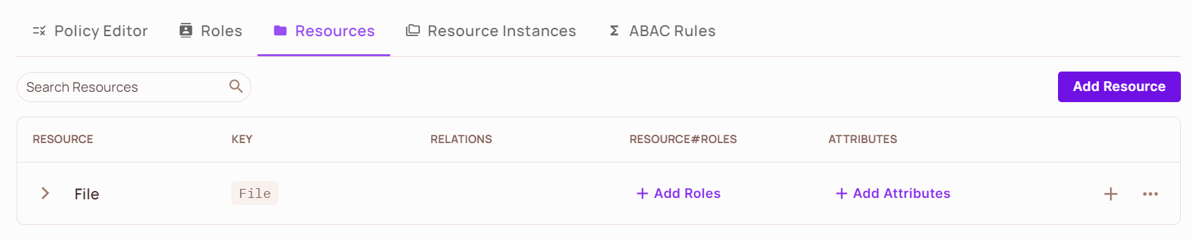 Resources tab with the Add Roles and Add Attributes links for the File resource