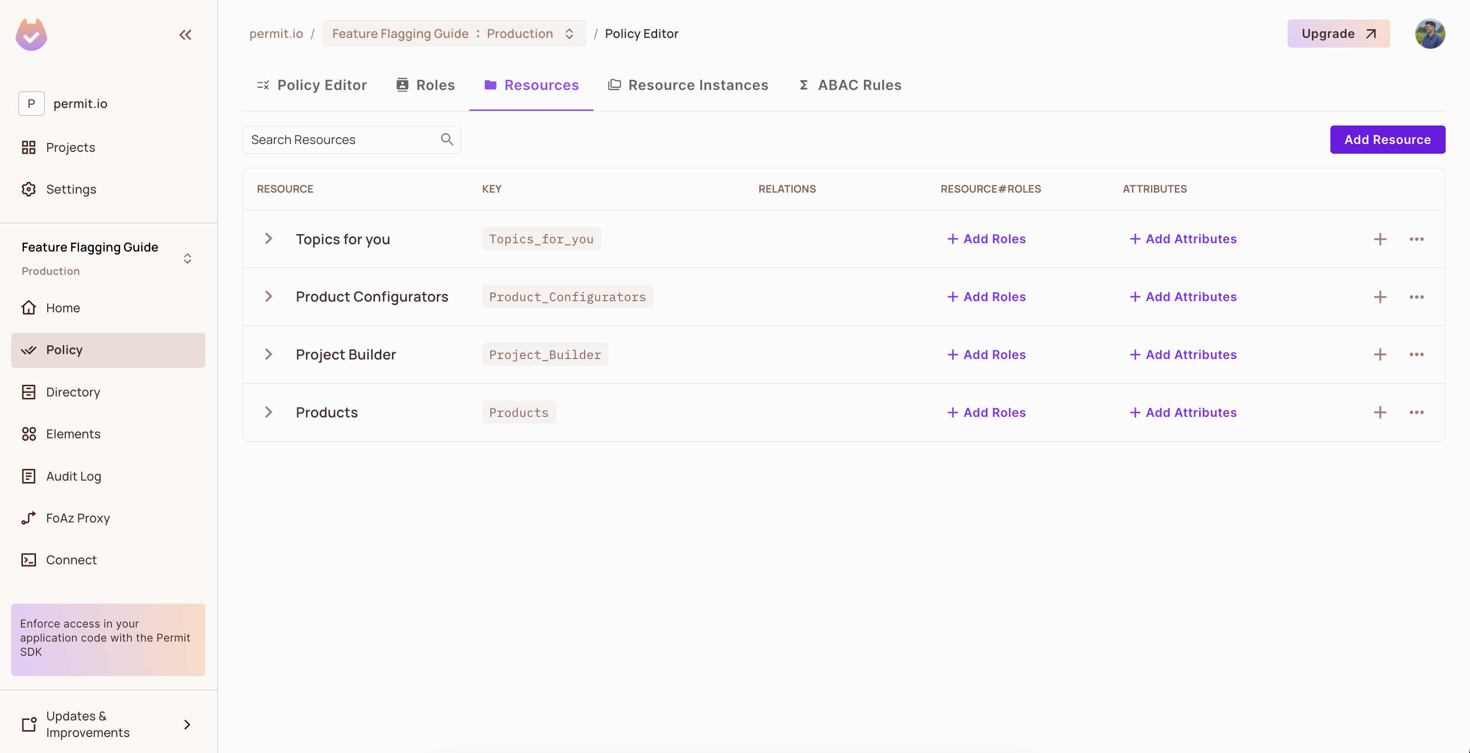 Permit Resources tab listing the Products, Product Configurators, Project Builder, and Topics for you resources