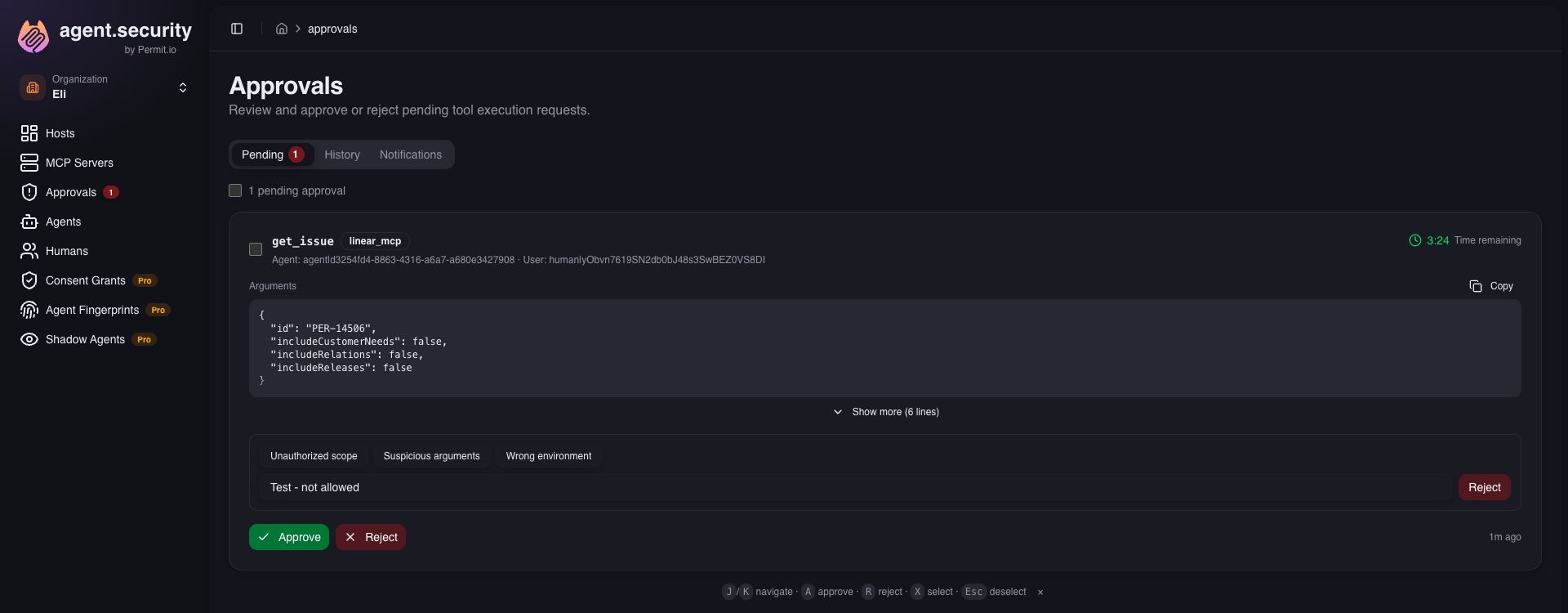 Reject dialog with preset and custom rejection reasons