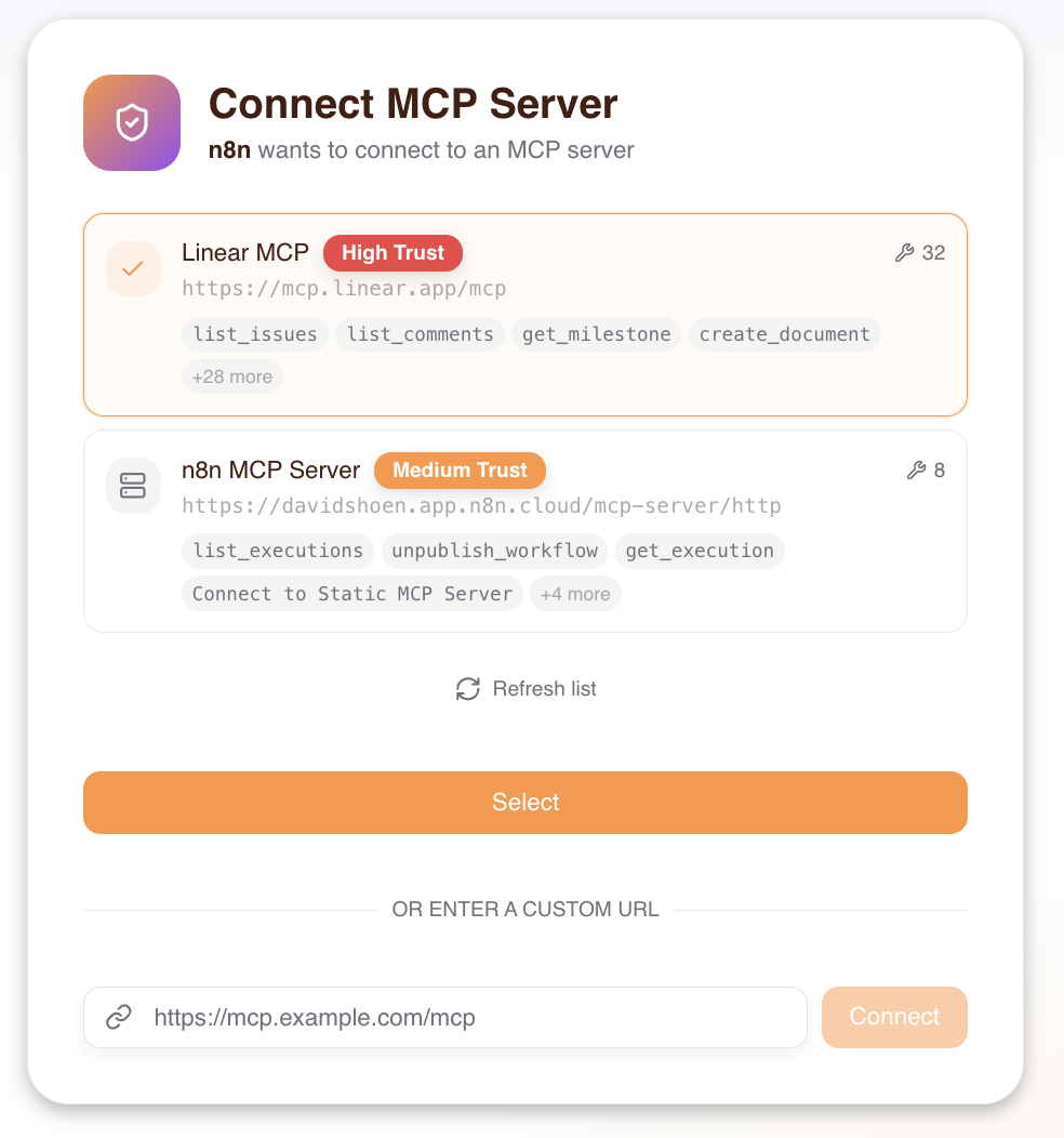Consent Service with the Linear MCP server selected