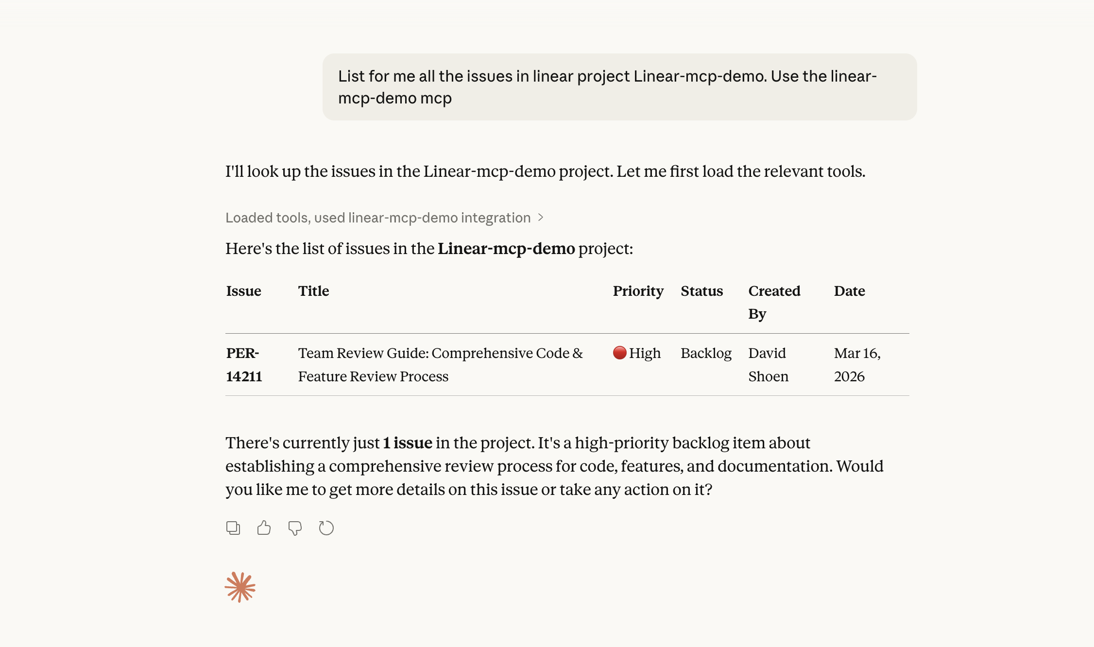Claude Desktop listing Linear issues for the Developer