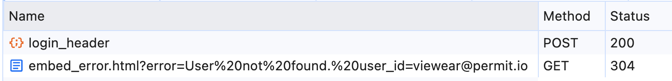 Network tab showing a request to embed_error.html