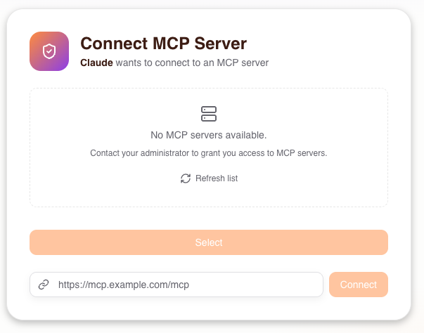 Consent Service with an empty MCP server list
