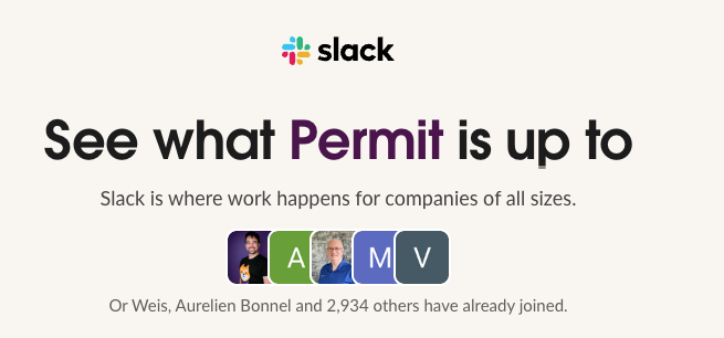 Slack invitation page for the Permit workspace, titled "See what Permit is up to"