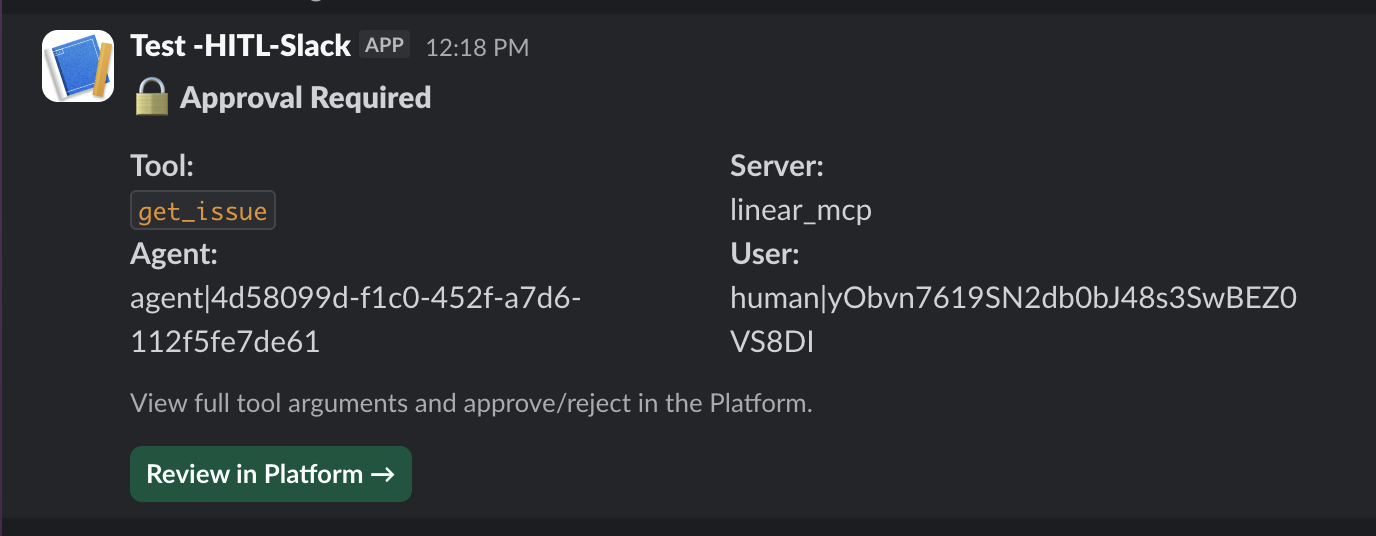 Approval request notification in a Slack channel