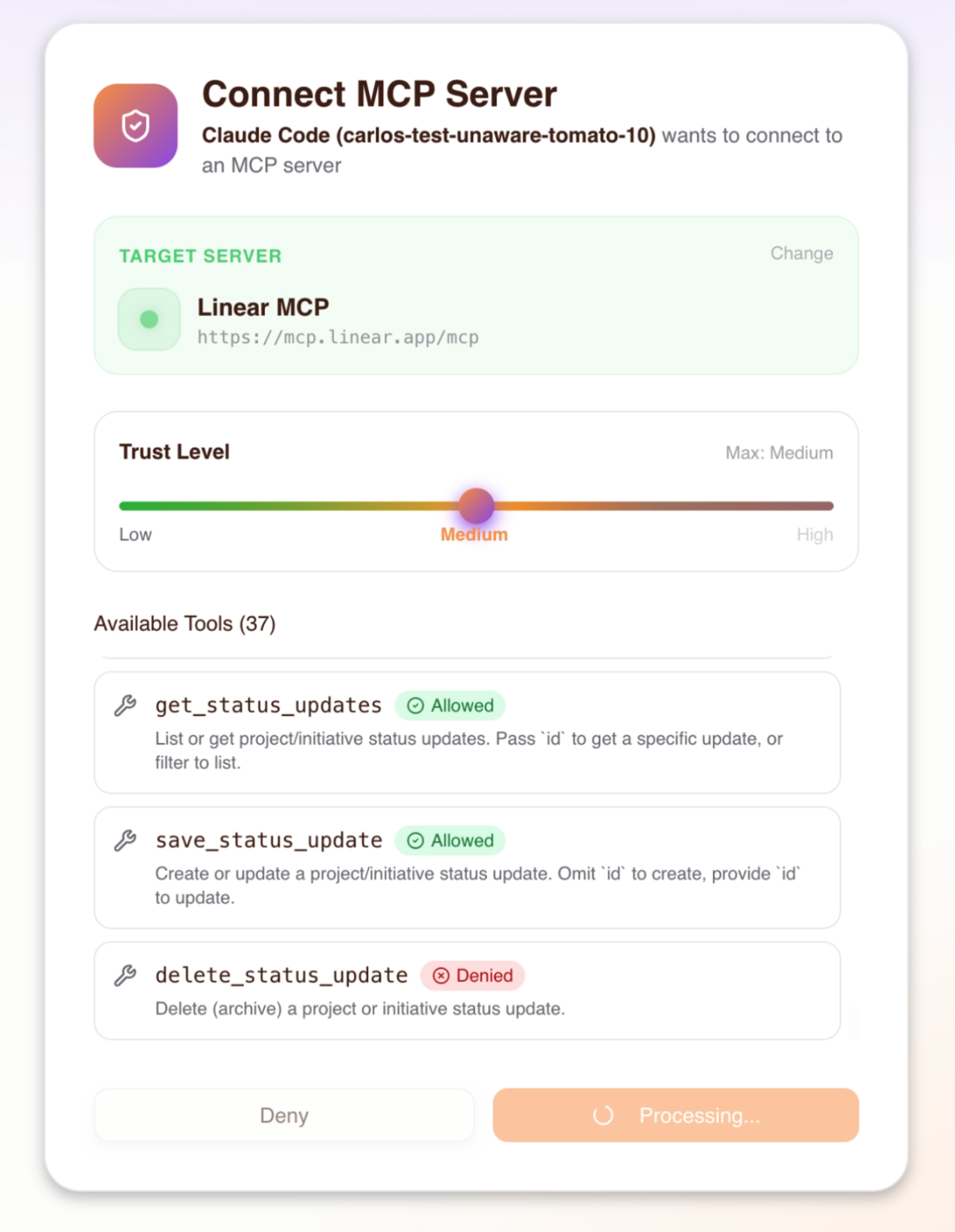 Consent flow screen while the consent is processed