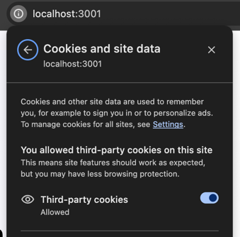 Browser settings page with the option to allow third-party cookies