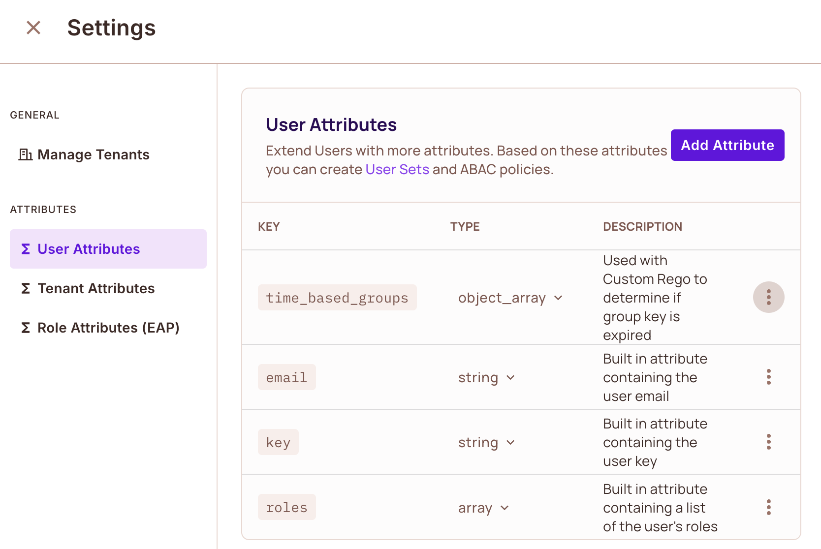 User Attributes settings with the time_based_groups attribute