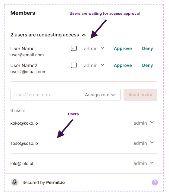 User Management element listing users and a pending user