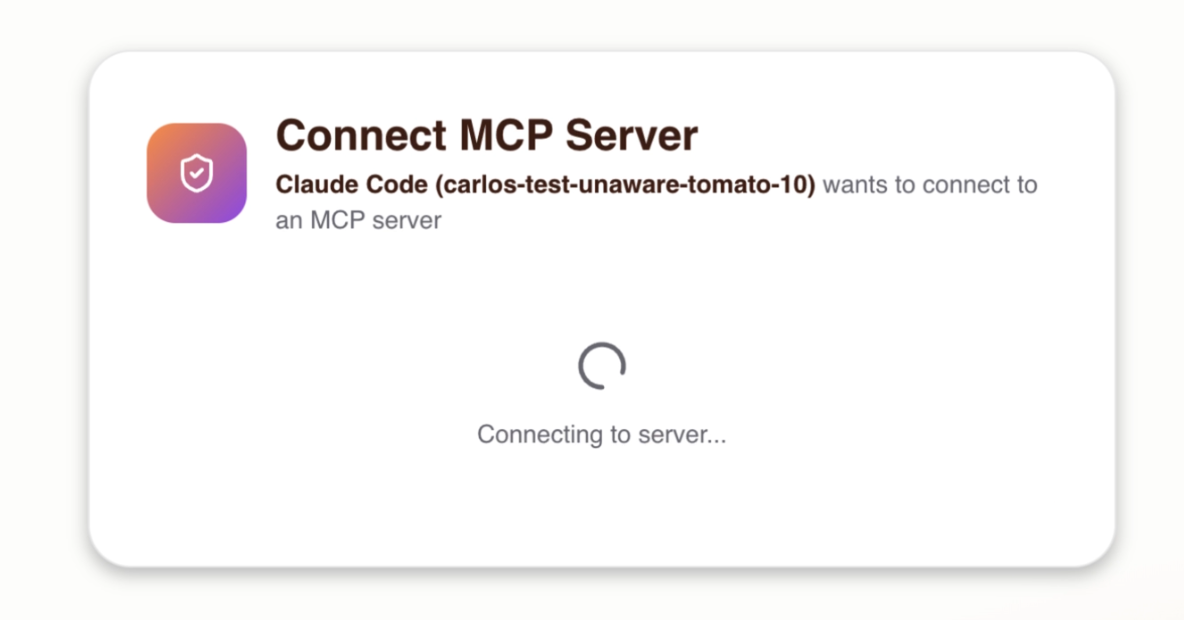Consent flow screen while connecting to the selected MCP server