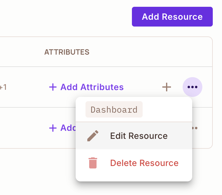 Three-dot menu of the Dashboard resource with the Edit option