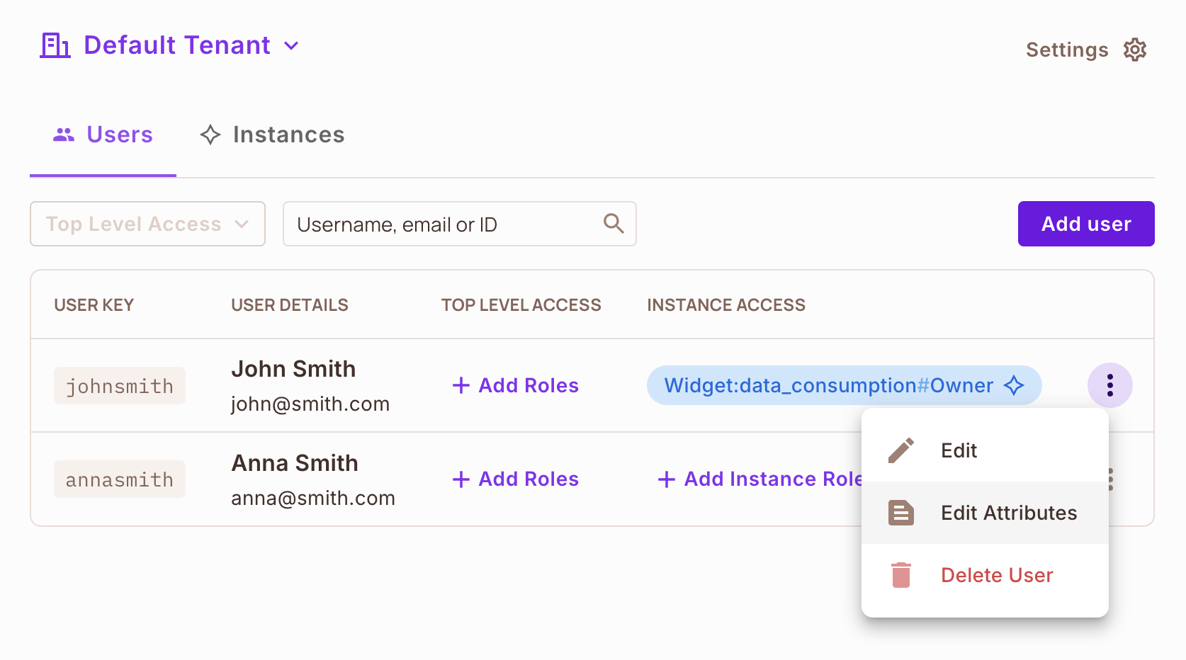 User row menu in the Permit Directory with the Edit Attributes option